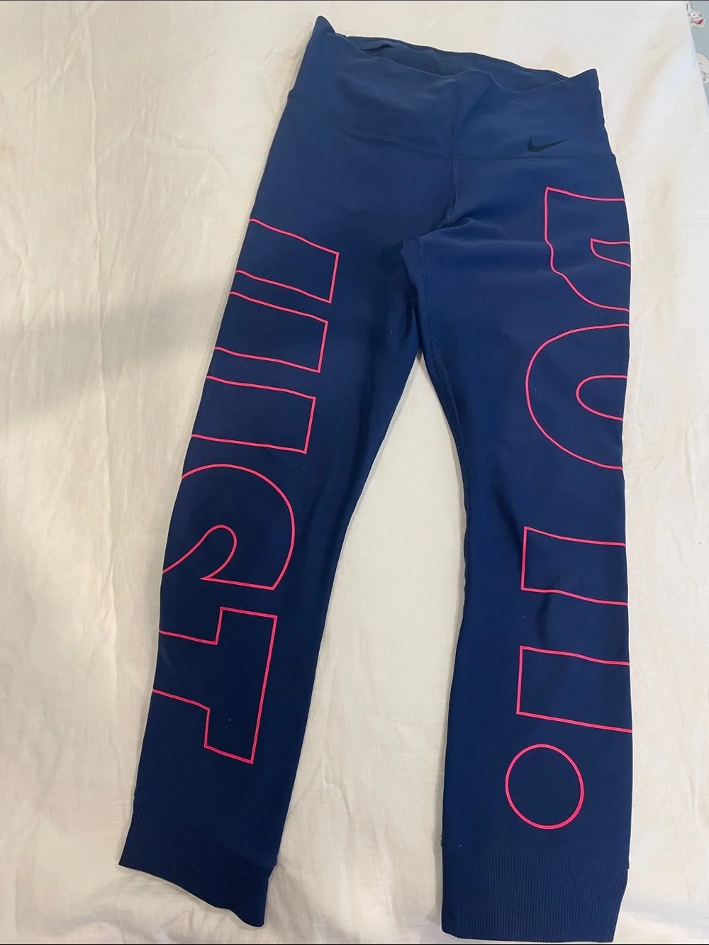 Nike Girls Navy Leggings with Pink Outline Logo